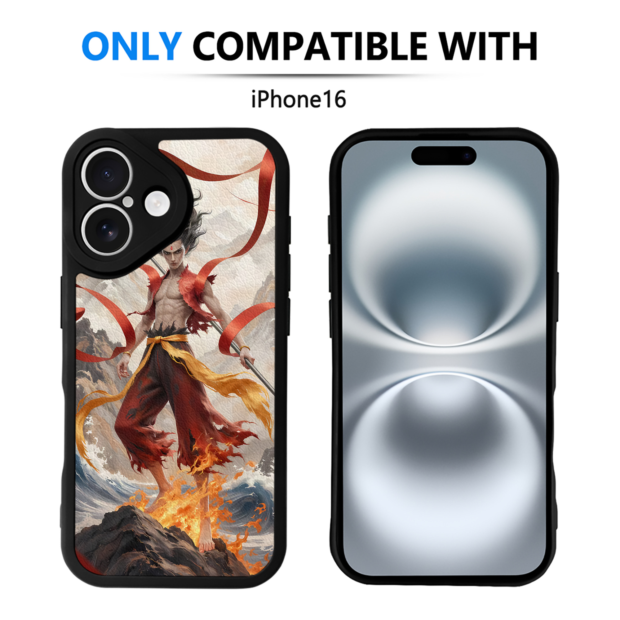 （画像用） Ne Zha 2 ナタ 魔童の大暴れ 【iPhone 16シリーズ対応】シリコンスマホケース（レザー調） 材質：シリコン